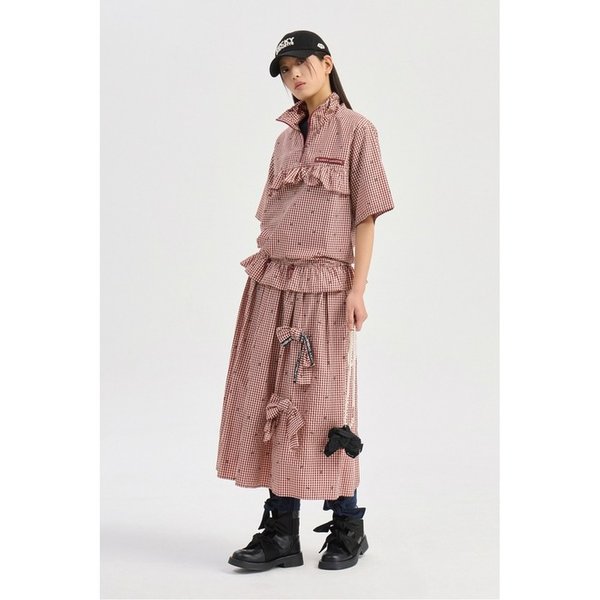 Frill Check Short Sleeve Anorak Jumper (wine) LFUAM26410WIX