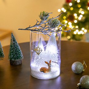 크리스마스 장식 화병 LED 눈속 사슴 글라스 set 21cm (DIY) 소품 테이블 탁상용 오브제 행사