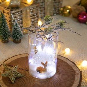 크리스마스 장식 화병 LED 눈속 사슴 글라스 set 21cm (DIY) 소품 테이블 탁상용 오브제 행사