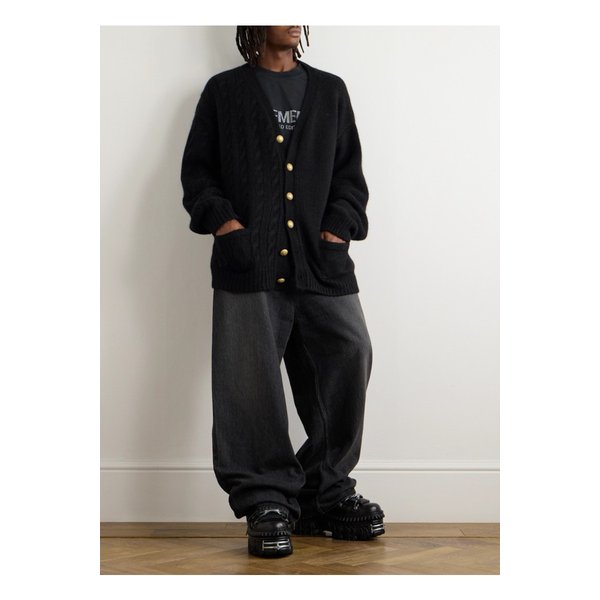 오버사이즈 케이블 니트 골지 알파카 혼방 가디건 블랙 1647597342761680