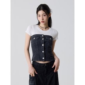 데님 크롭 탱크탑 샌드 블랙_Denim Crop Tank Top Sand Black