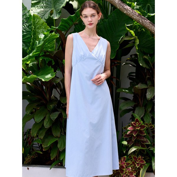 [리퍼브] 다이애그널 셔링 원피스 블루  amr1856