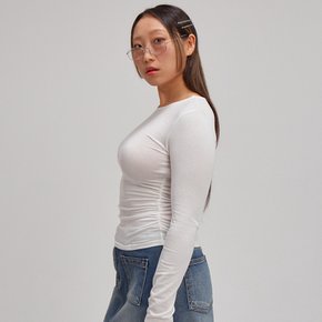 Basic Shirring Long Sleeve T White