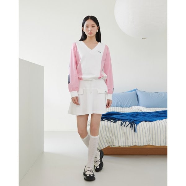 [시흥점] 여성 프린팅 포인트 V넥 밑단 스트링 티셔츠 (ES2CL862)