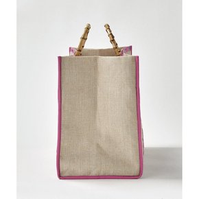 [레스포삭] 공식 토트 백 LG BAMBOO BOOK TOTE  1484 여성 라피아 스트라이프 플라밍고