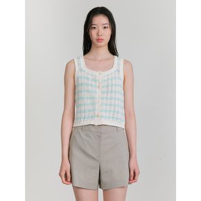 Stripe Crochet Sleeveless Knit Top  Sky Blue (KE5551M03Q)