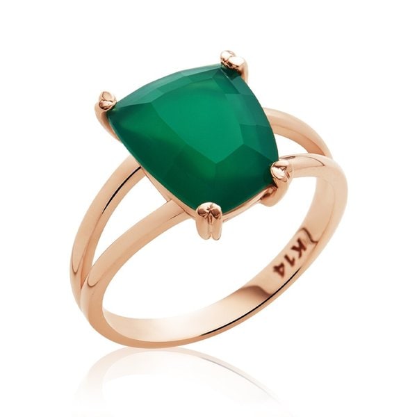 [비앤비골드] 14K 비대칭 유색 그린 오닉스 반지 RSS22288