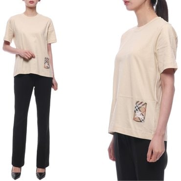 버버리 25SS 여성 체크 라벨 반팔티셔츠 (8103506 NUTMEG 25S)