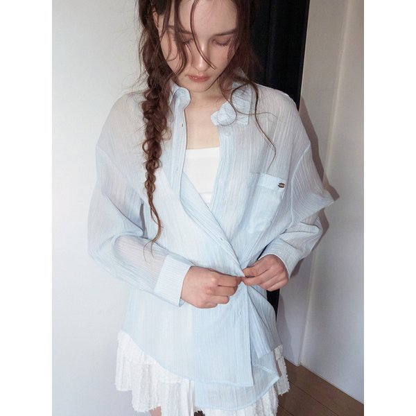Side Button Strap Shirt, Light Blue