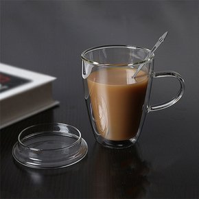 바오 뚜껑 유리컵 300ml/ 이중유리 머그컵