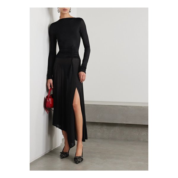 주름 스트레치 저지 맥시 드레스 블랙 1647597344753520