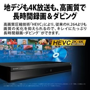 2TB 4B-C20EW3 HEVC 샤프 2튜너 블루레이 레코더 4K튜너 내장 장시간 녹화 2프로그램 동시 녹화