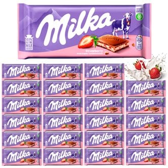  milka 100% 알프스 우유 밀카 초콜릿 스트로베리 100g 24개