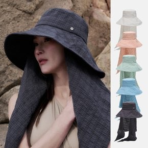 체크 와플 에어리 탈부착 차양막 스카프 플로피햇 로베인 (5 colors)