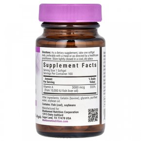 블루보넷 뉴트리션, 비타민 A, 3X000 mcg (10X000 IU), 100 소프트젤