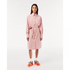 4180488 Lacoste Loose Fit Cotton Poplin Shirt Dress - ECO PINK