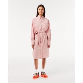 4180488 Lacoste Loose Fit Cotton Poplin Shirt Dress - ECO PINK