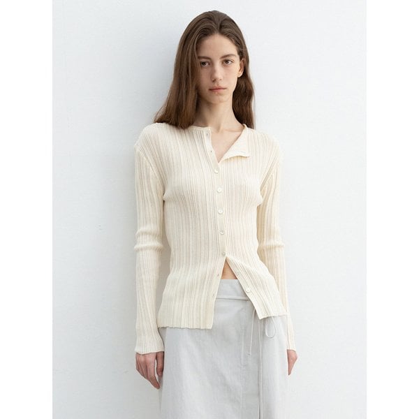 Pleats Long Sleeve Cardigan_Ivory
