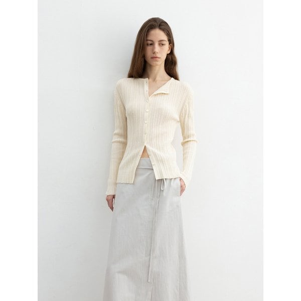 Pleats Long Sleeve Cardigan_Ivory