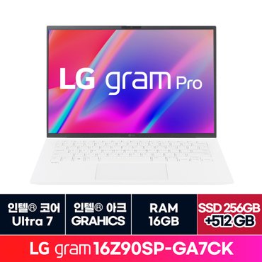 LG [청구할인][정품 윈도우11홈]LG전자 그램 프로 16인치 16Z90SP-GA7CK 16GB  +512GB 추가 ON