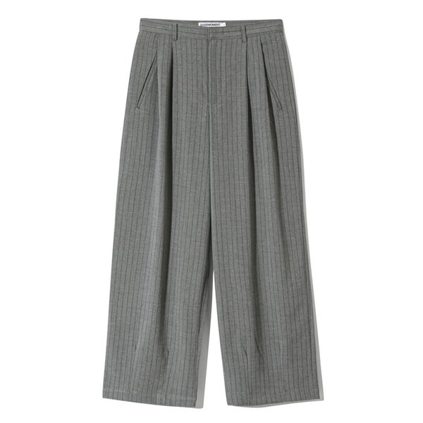 투턱 와이드 스트라이프 슬랙스 그레이