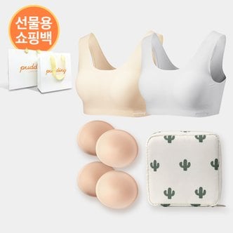 푸딩언더웨어 [쇼핑백 증정]푸딩 선물세트(뉴푸딩브라2매,브라패드 총4세트,생리대파우치,줄자)