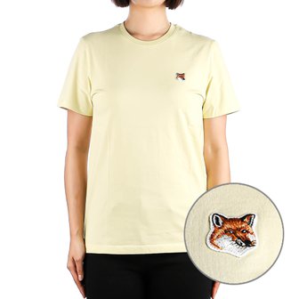 메종키츠네 24SS (LW00105KJ0008 CHALK YELLOW) 여성 폭스헤드 반팔 티셔츠_