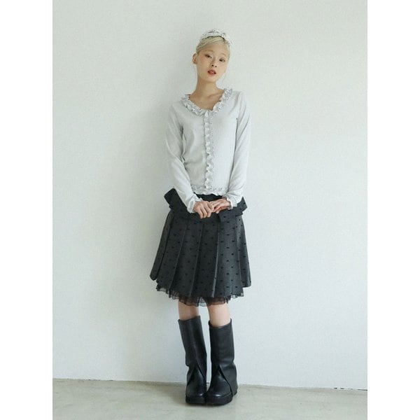 RUFFLE RIBBED T-SHIRT(LIGHT GREY)