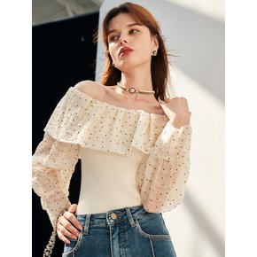 OZ Dot sheer frill off-shoulder blouse