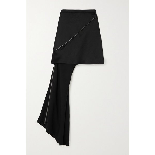 비대칭 지퍼 디테일 새틴 미니 스커트 블랙 1647597296001202