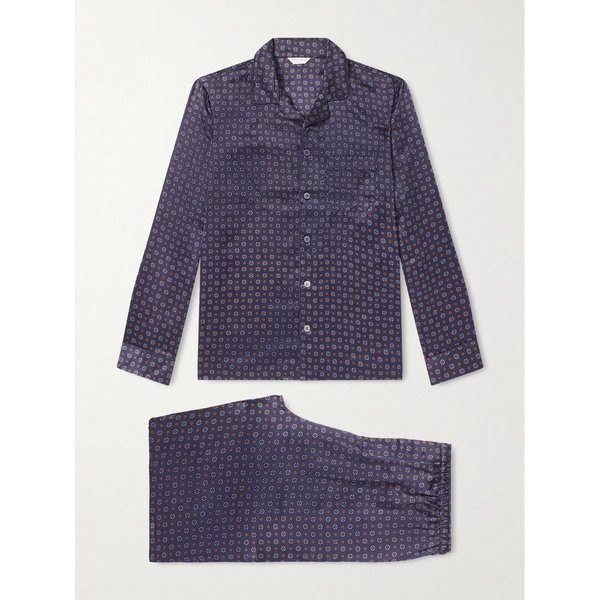 데렉 로즈 브린디시 127 캠프 칼라 프린트 실크 새틴 파자마 세트 46376663162965318