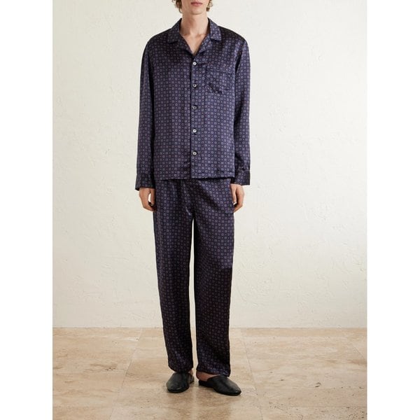 데렉 로즈 브린디시 127 캠프 칼라 프린트 실크 새틴 파자마 세트 46376663162965318