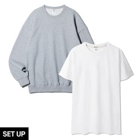 [SET]앨빈클로 무지 오버핏 더블 코튼 맨투맨 레이어드 반팔티 2종 패키지