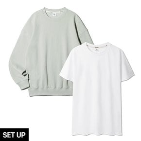 [SET]앨빈클로 무지 오버핏 더블 코튼 맨투맨 레이어드 반팔티 2종 패키지