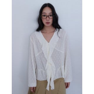 아우로(ouro) FLORAL JERSEY BLOUSE [ IVORY ]