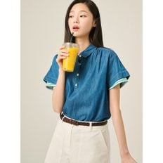 데님 캡 슬리브 셔츠  블루 (BF5465C02P)