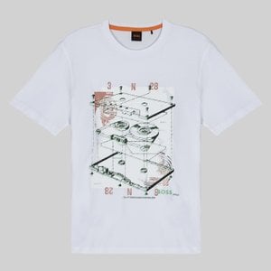 BOSS [30프로 할인][SU24][Orange] 레귤러핏 프린팅 반팔 티셔츠 화이트(50516003100)