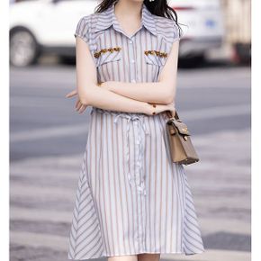 스트라이프 셔츠넥 원피스 7EC7B2_P421540100