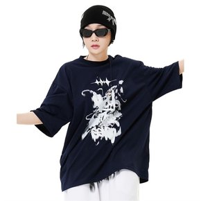 [홀리넘버세븐] [CocaNButter] Oversized Hip Hop Dance Studio Vintage Graphics T-Shirt_NAVY