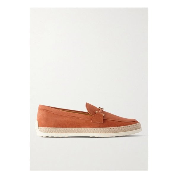 곰마 장식 가죽 라피아 트리밍 스웨이드 로퍼 크림슨 레드 46376663162832119