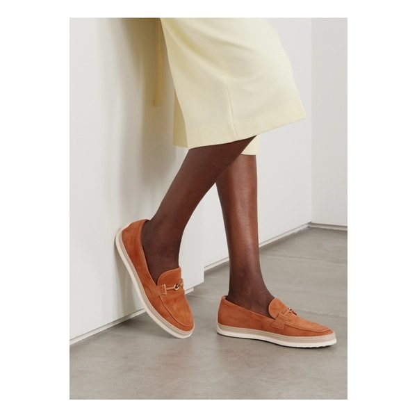 곰마 장식 가죽 라피아 트리밍 스웨이드 로퍼 크림슨 레드 46376663162832119