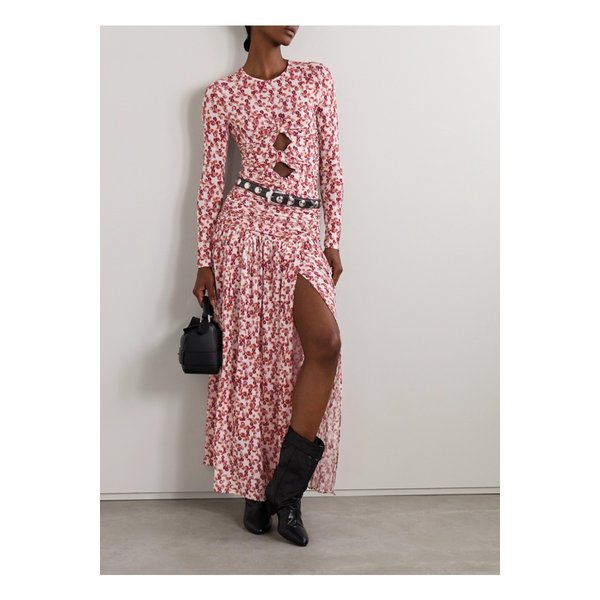 글래디스 주름 컷아웃 플로럴 프린트 스트레치 저지 탑 레드 46376663162889877