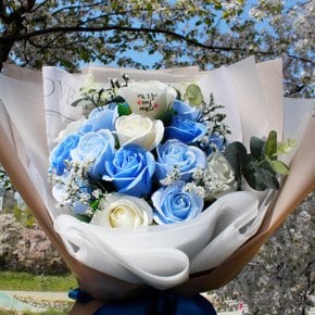 파란 장미꽃 20송이 비누꽃다발 이벤트 생일 졸업 축하꽃다발 선물
