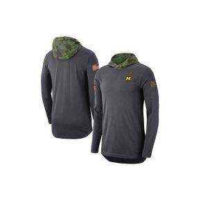 3977184 Jordan Brand Mens Anthracite Michigan Wolverines Military Long Sleeve Hoodie T-Shi