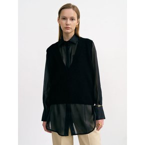 6A Pocket detailed slik organza shirt (Black)