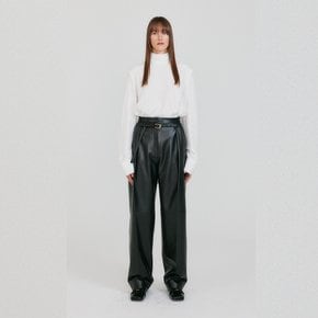 ZETTE Belted Tuck Leather Pants - Z-Black