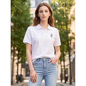 [OLZEN W] 여성 올리버 패치 반팔 카라 티셔츠 (ZMD2TT1301_90)
