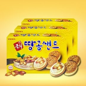 크라운 국희 땅콩샌드 372g x 3통 / 비스킷 과자 크림샌드_