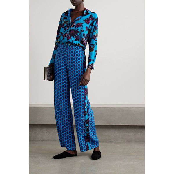 사리나 프린트 크레이프 스트레이트 팬츠 터쿼이즈 1647597323538040