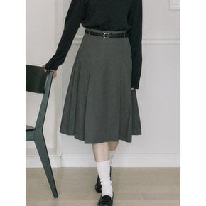 [Belt Set] Midi Pleats Banding Skirt - Grey